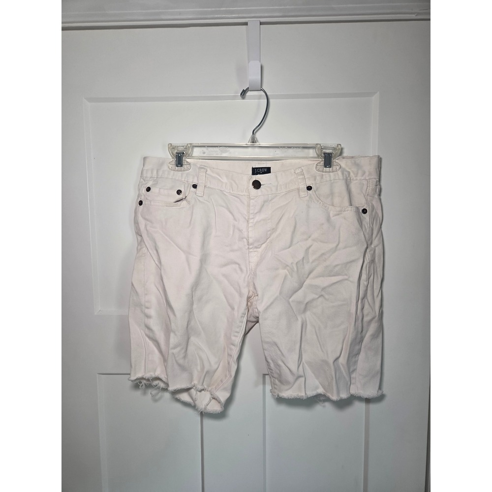 J.Crew City Fit Cream Denim Cut Off Shorts Raw Hem Off White Size 10